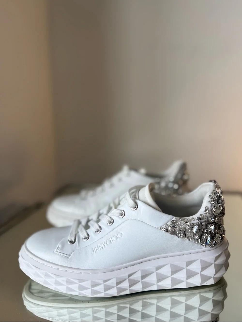 JIMMY CHOO Diamond Maxi Crystal-Embellished Sneakers $1,595 37
